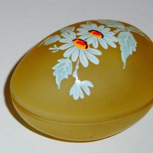 Daisy Trinket Box Yellow Glass Egg Oval Jewelry Ring Dish Hand Painted Catchall